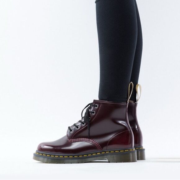 Dr‎ Martens Cherry Red Vegan 101 Mid Boots Sz Men’s 4 Women’s 5 New - Picture 16 of 16